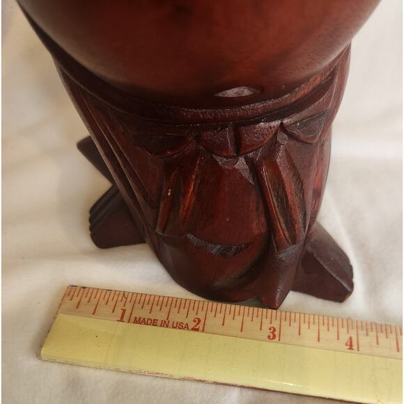 Vintage Hand Carved Wooden Laughing Buddha Hotei Statue Taiwan ROC Label - Picture 9 of 9